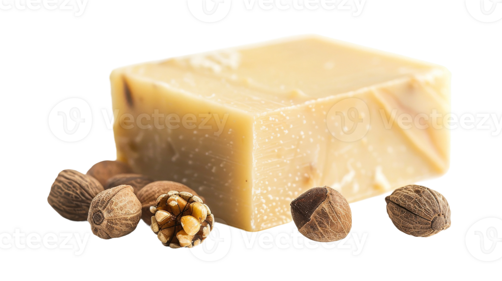 Close-up of a soap bar made from shea butter on the transparent background, Format png