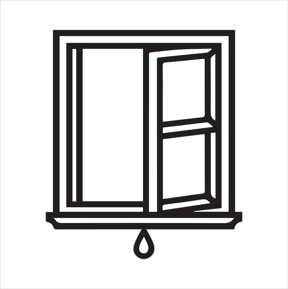 A line-drawn illustration of a window or mirror in black and white. vector