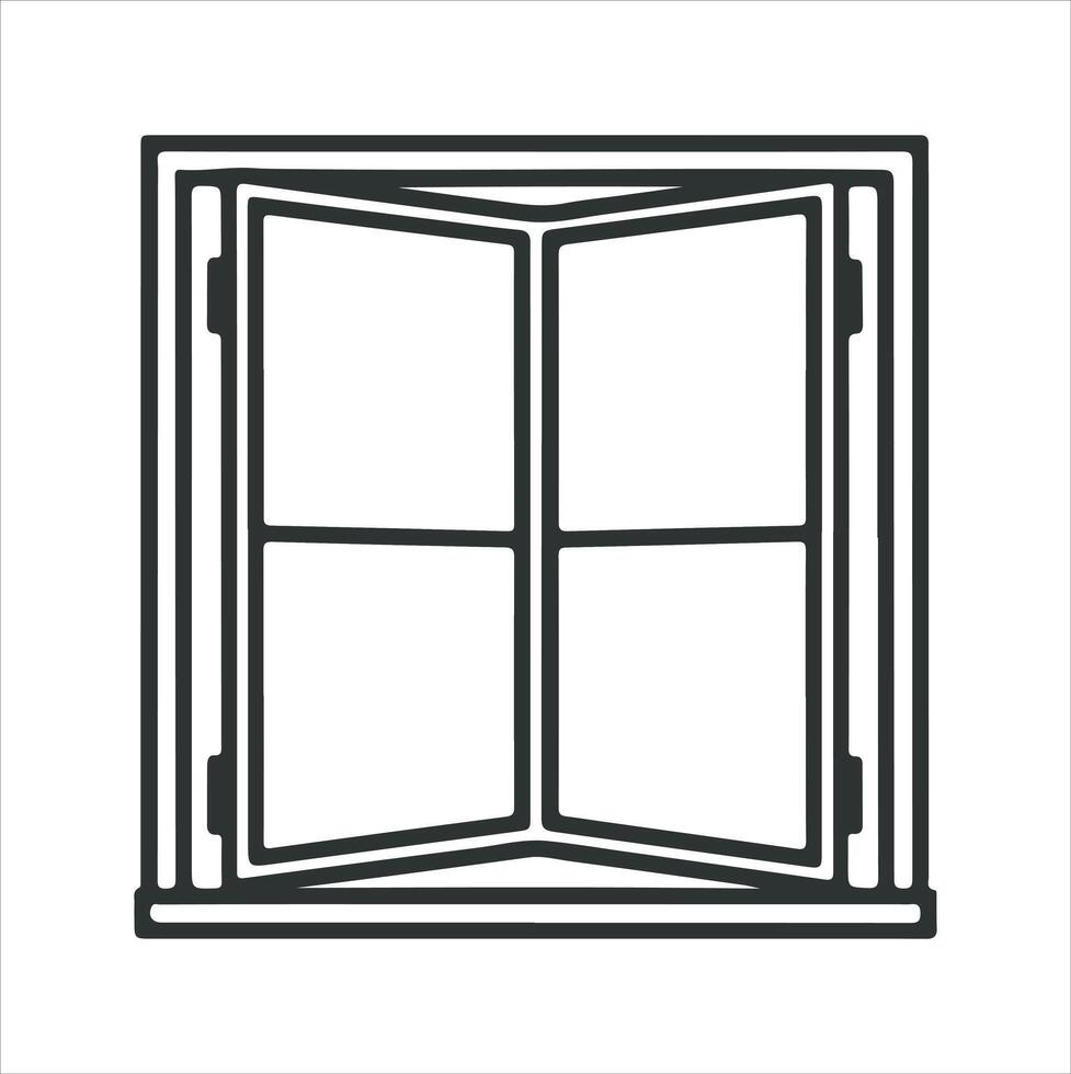 A line-drawn illustration of a window or mirror in black and white. vector