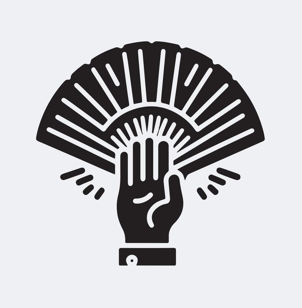 A Hand fan icon with black silhouette and white background vector
