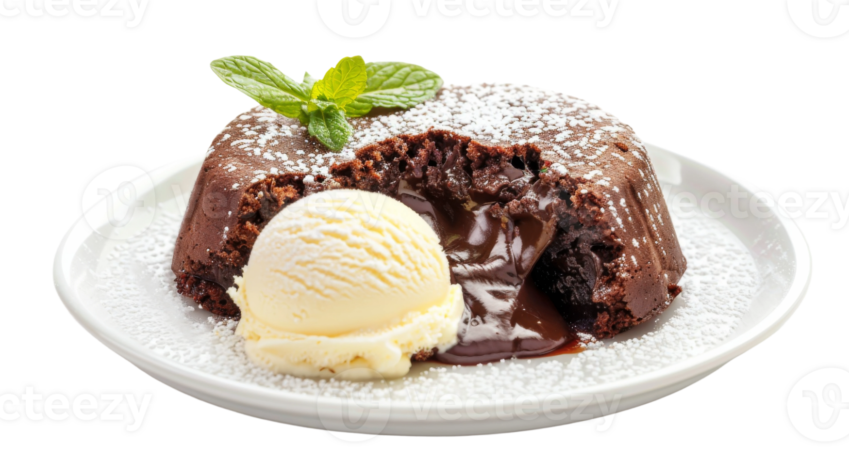Chocolate lava cake with a molten center on the transparent background, Format png
