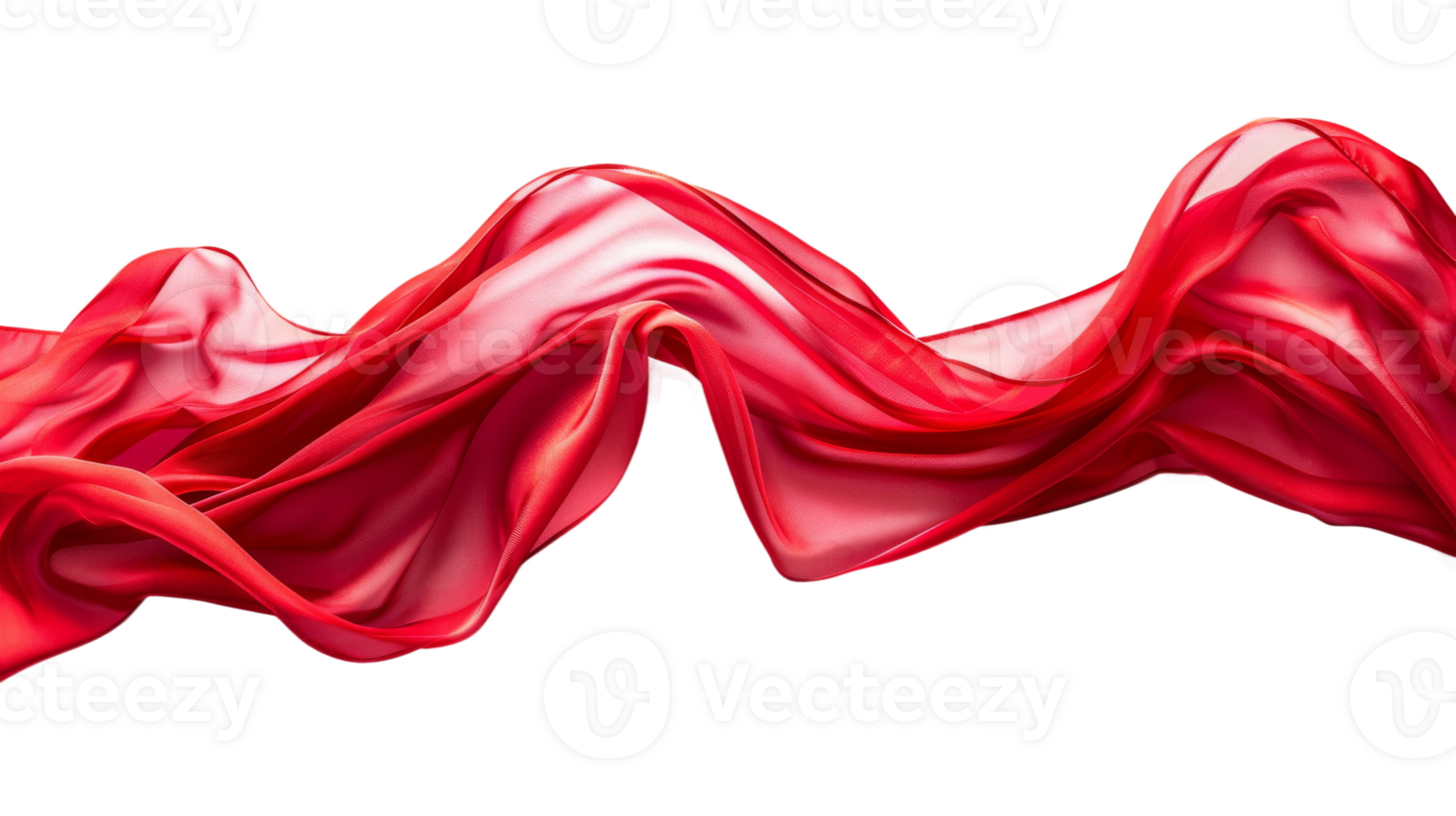 Flying red silk fabric on the transparent background, Format png