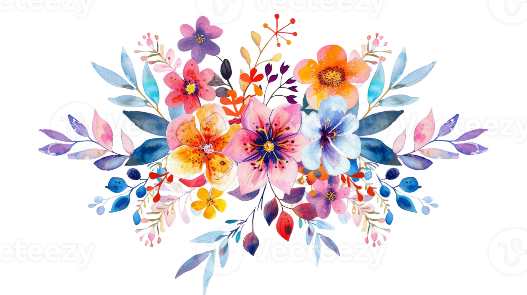 Floral mandala design incorporating spring flowers on the transparent background, Format png