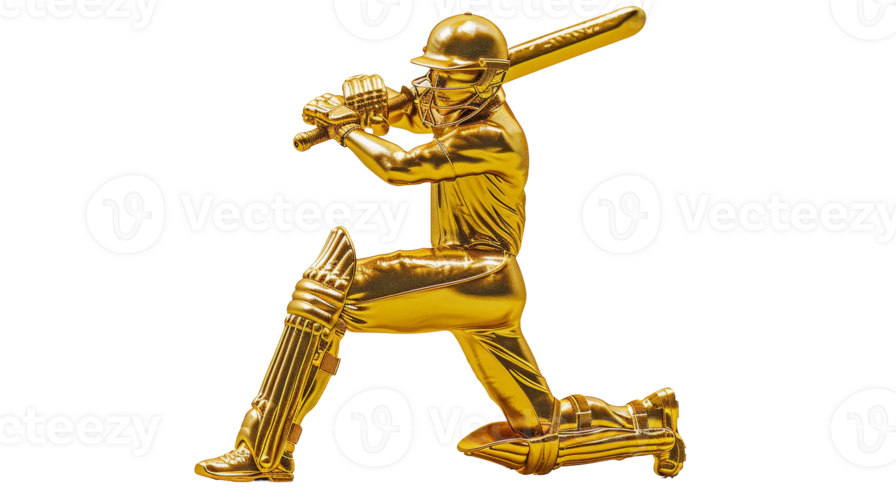 3D SOLID GOLD logo of a cricket trophy, featuring a batsman cricketer on the transparent background, Format png