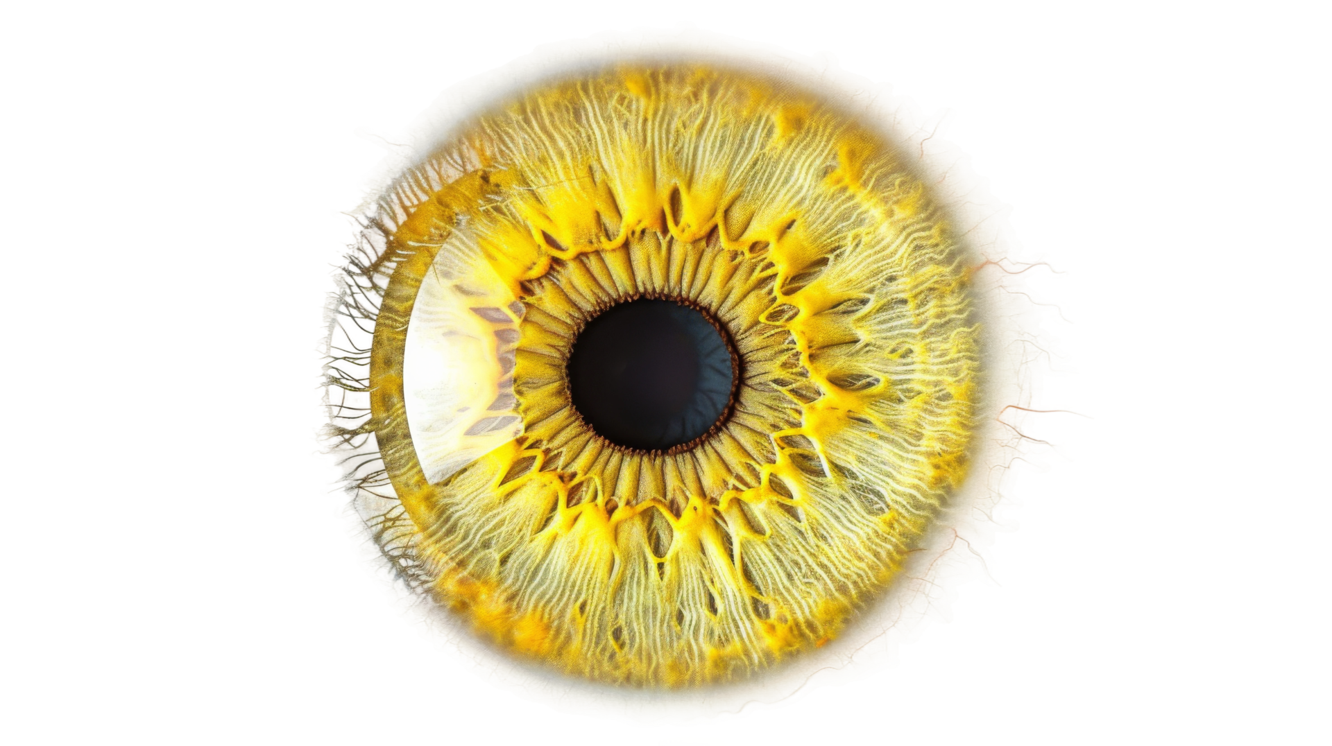 A detailed topdown view of an lemon yellow iris eye on the transparent