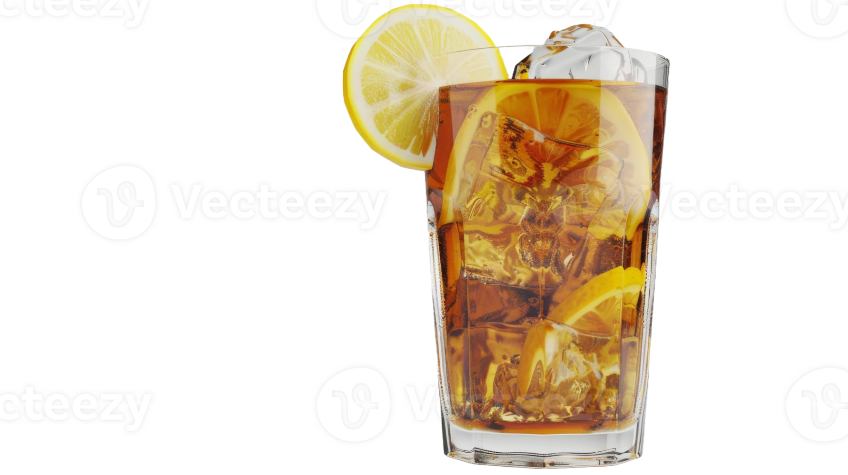 slender, conical glass with lemon iced tea on the transparent background, Format png