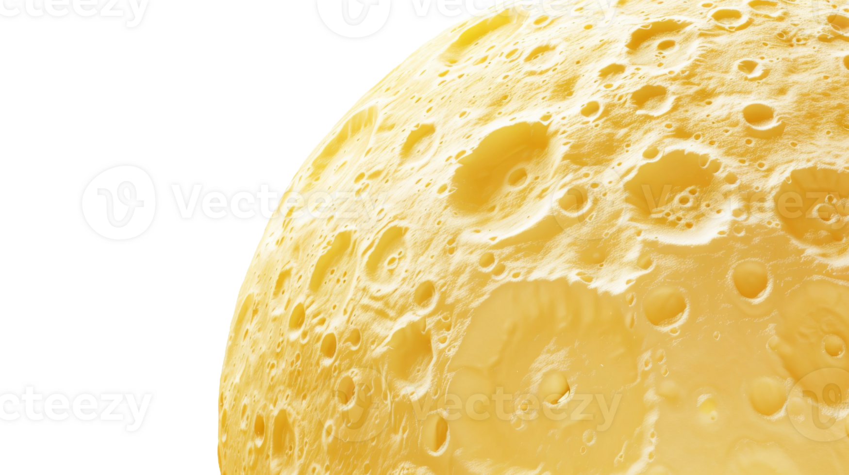 A detailed cratered circular moon made of melting butter on the transparent background, Format png