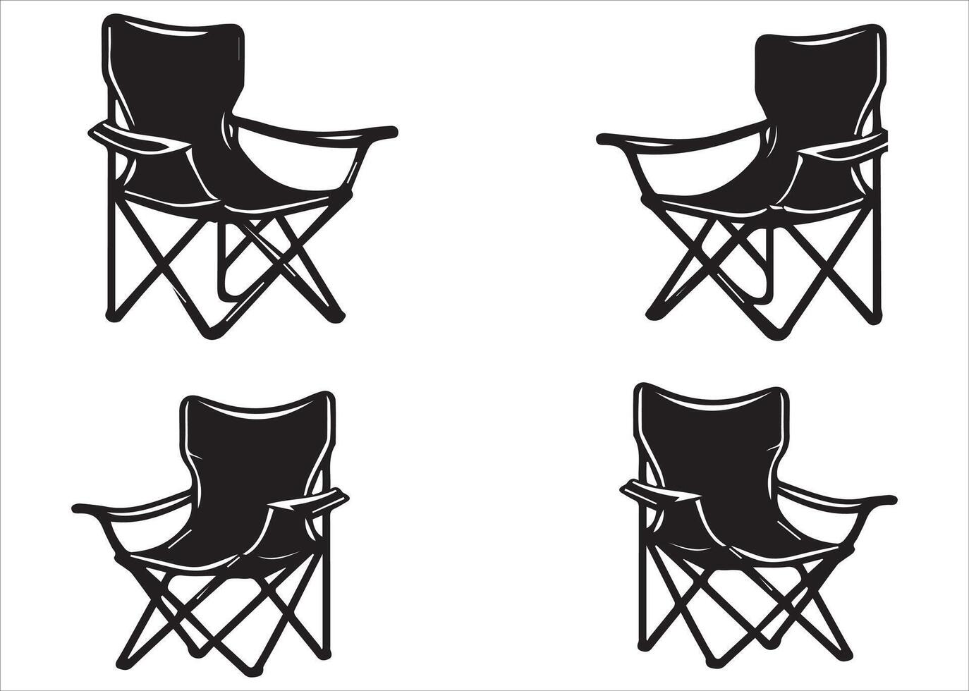 Various sets of camping chair silhouettes vector