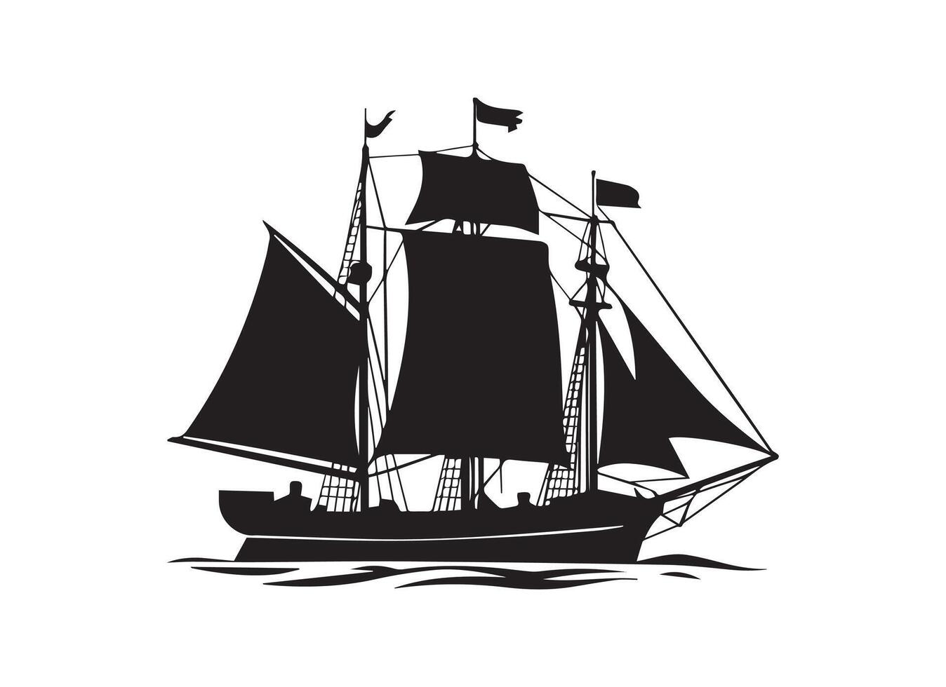 large sailboat ship silhouette, black color silhouette, white background. vector