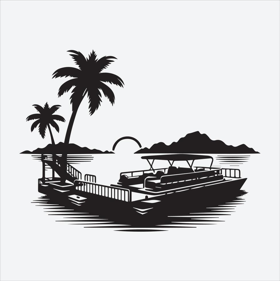 Water river taxi silhouette illustration in black and white. vector