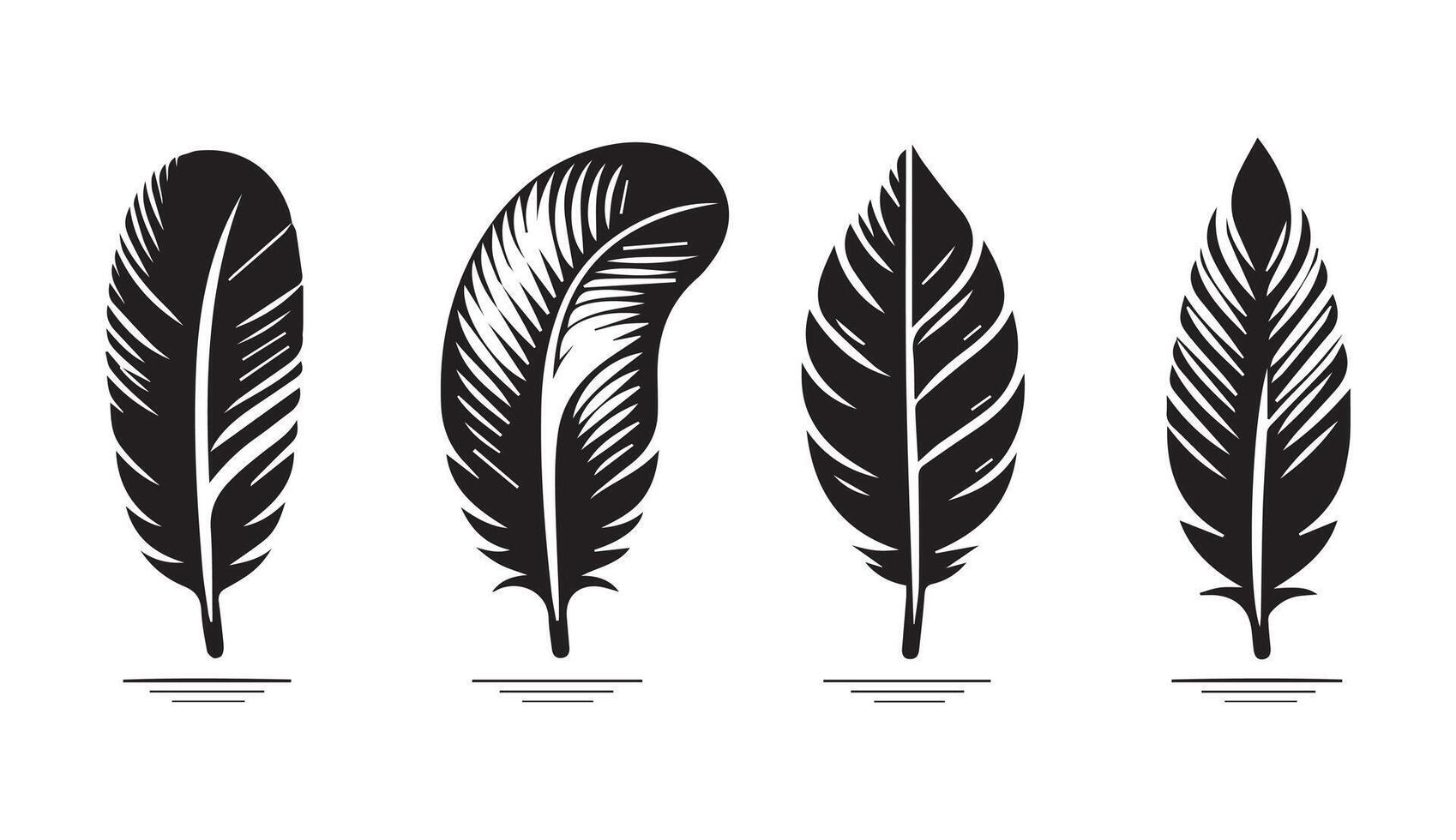 silhouette Feather Set icon type, distinct feather logo position, isolated on a white background vector
