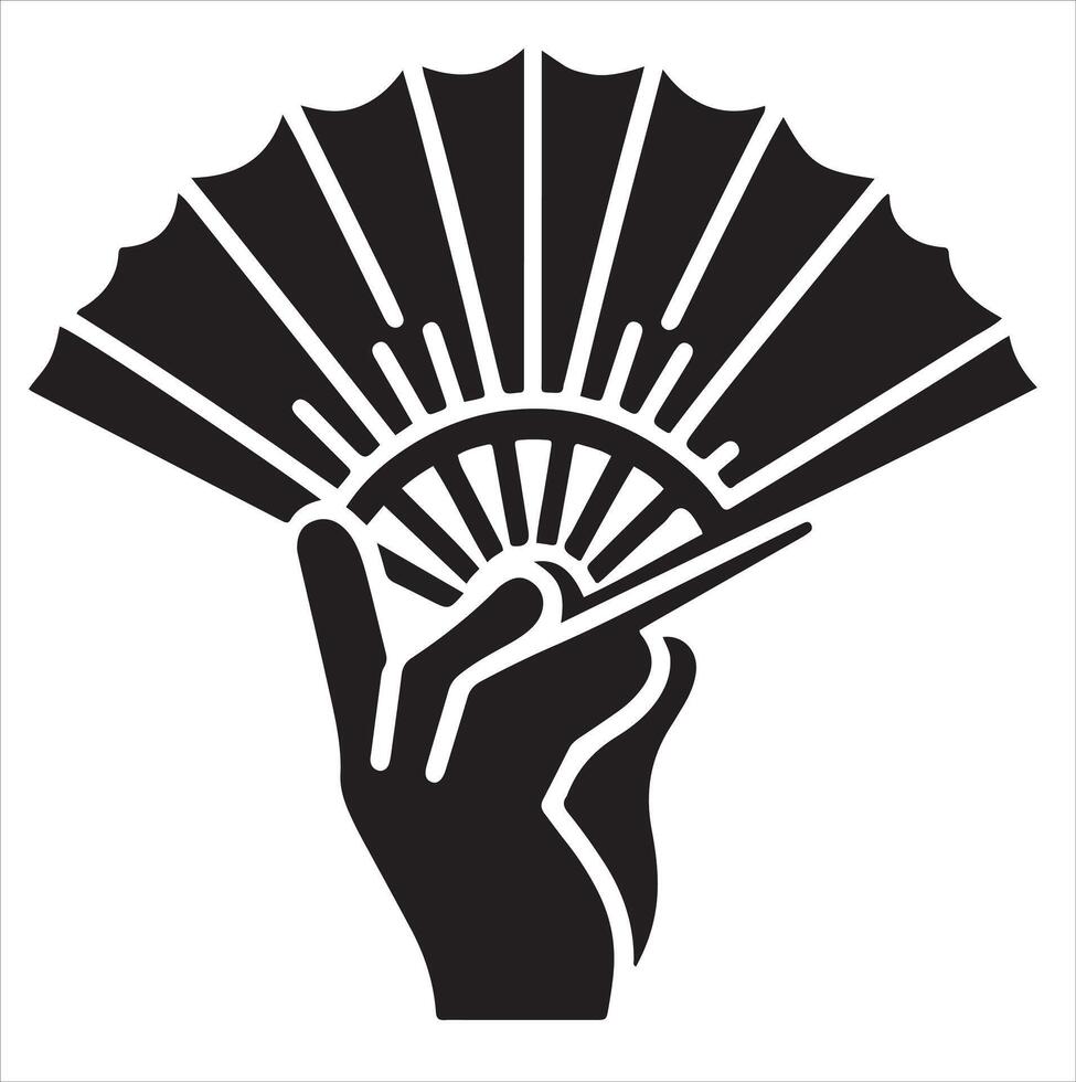 A Hand fan icon with black silhouette and white background vector