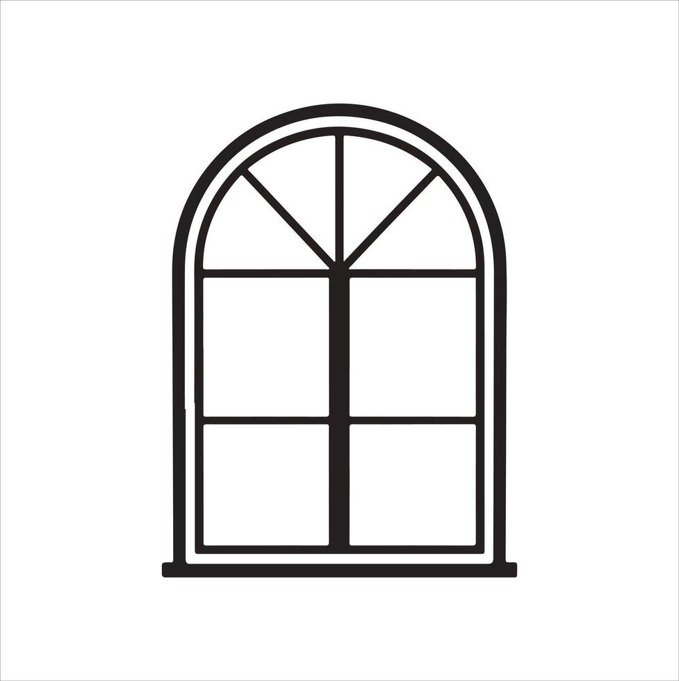 A line-drawn illustration of a window or mirror in black and white. vector
