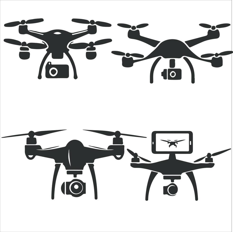 Drone silhouette illustration black and white. vector