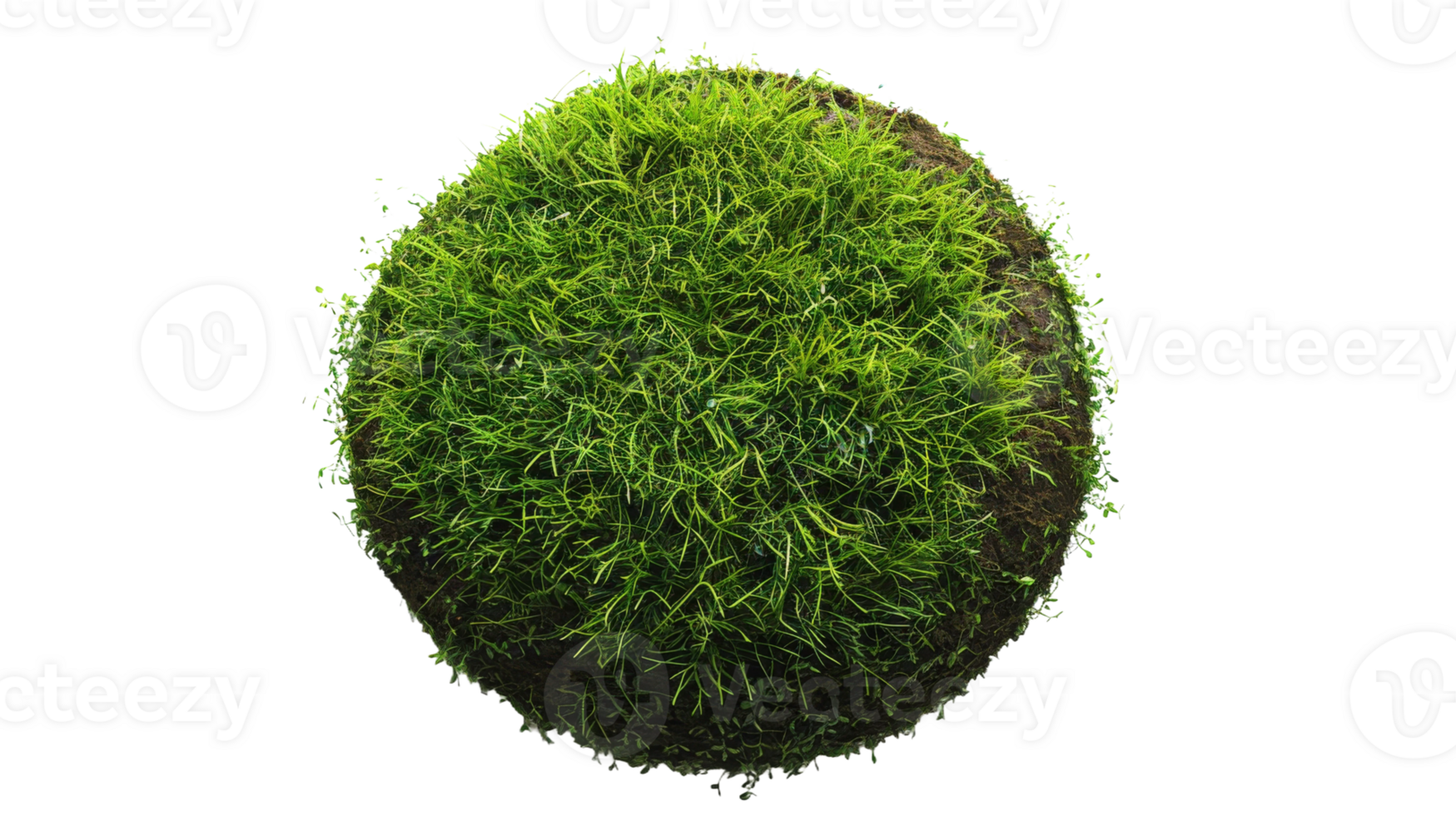 A round land made with green grass and soil on the transparent background, Format png