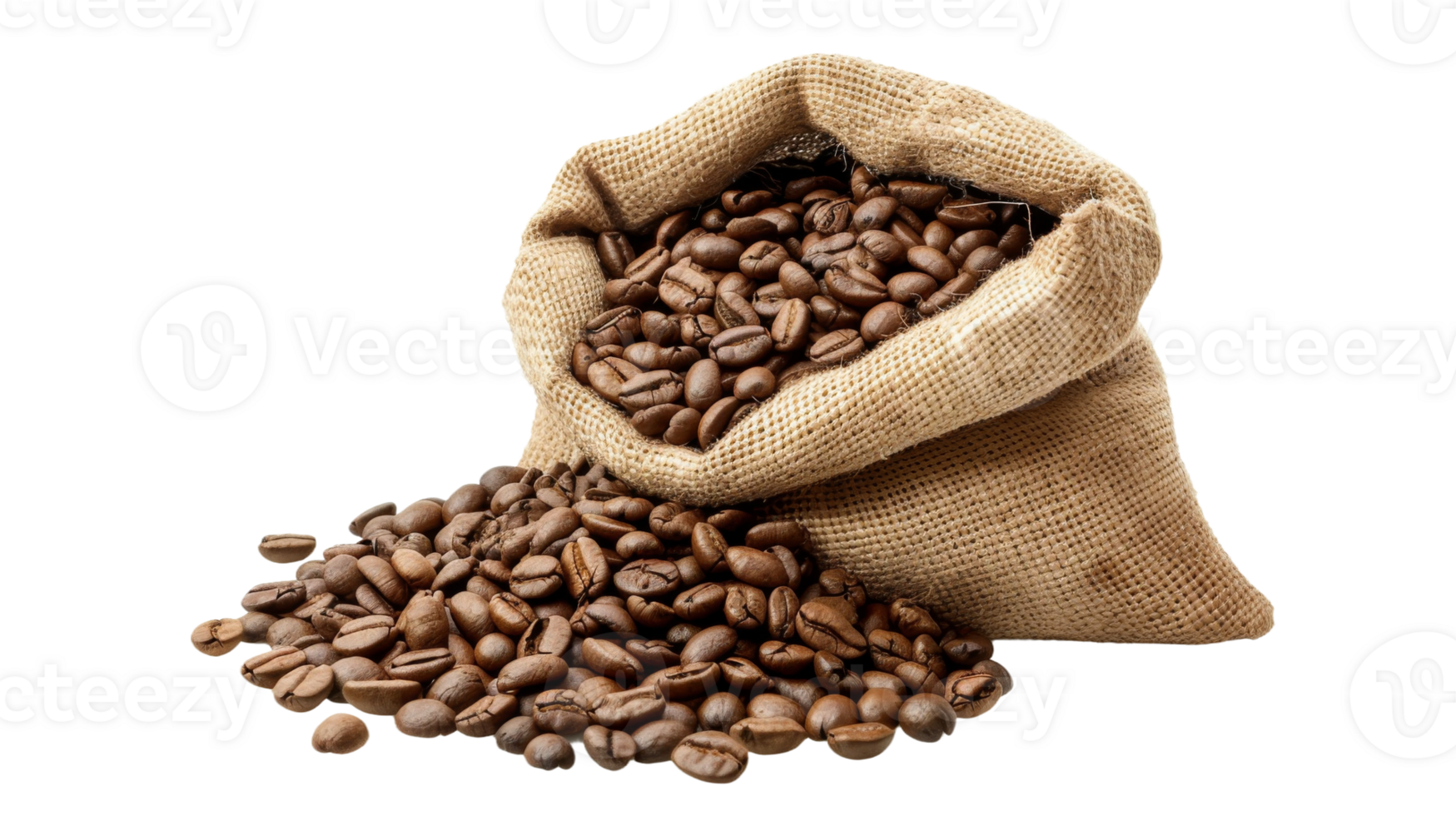 Burlap sack of coffee beans on the transparent background, Format png