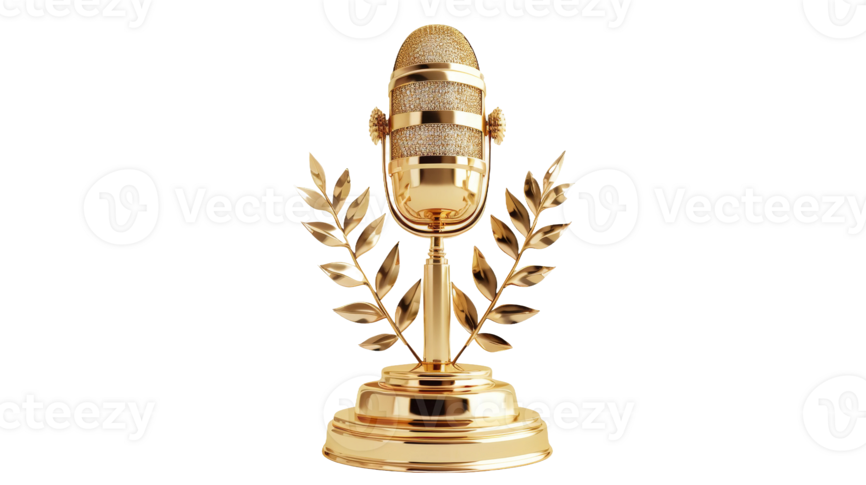 3D realistic gold award microphone with laurels on the transparent background, Format png