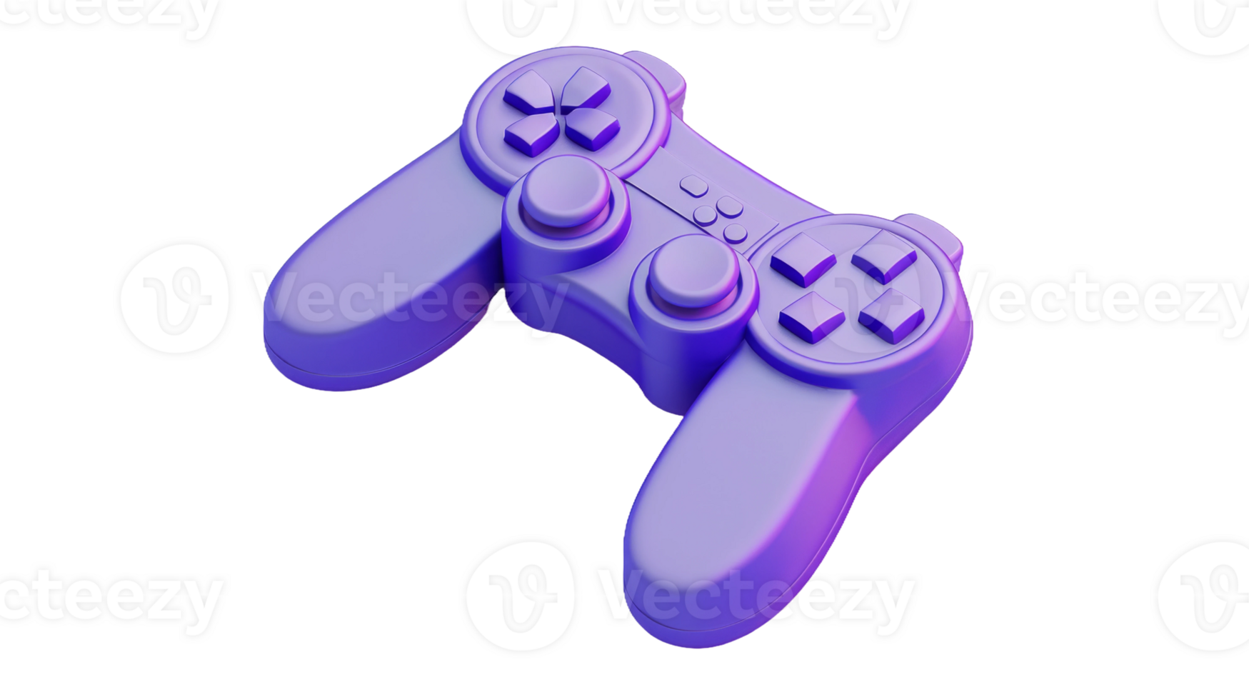 3D game controller icon with a minimalist design featuring a purple hue on the transparent background, Format png