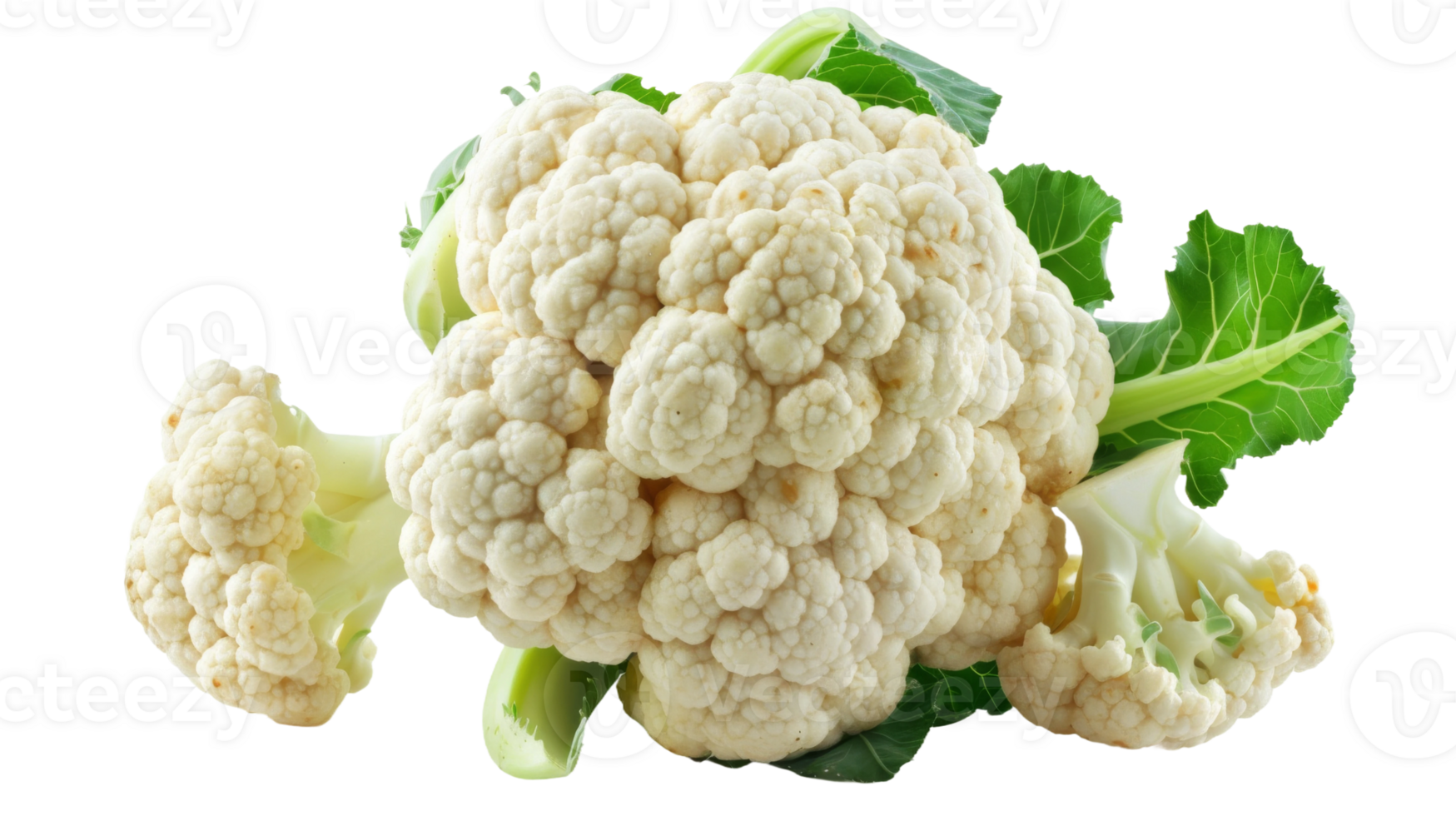 A close-up of a complete, organic cauliflower on the transparent background, Format png