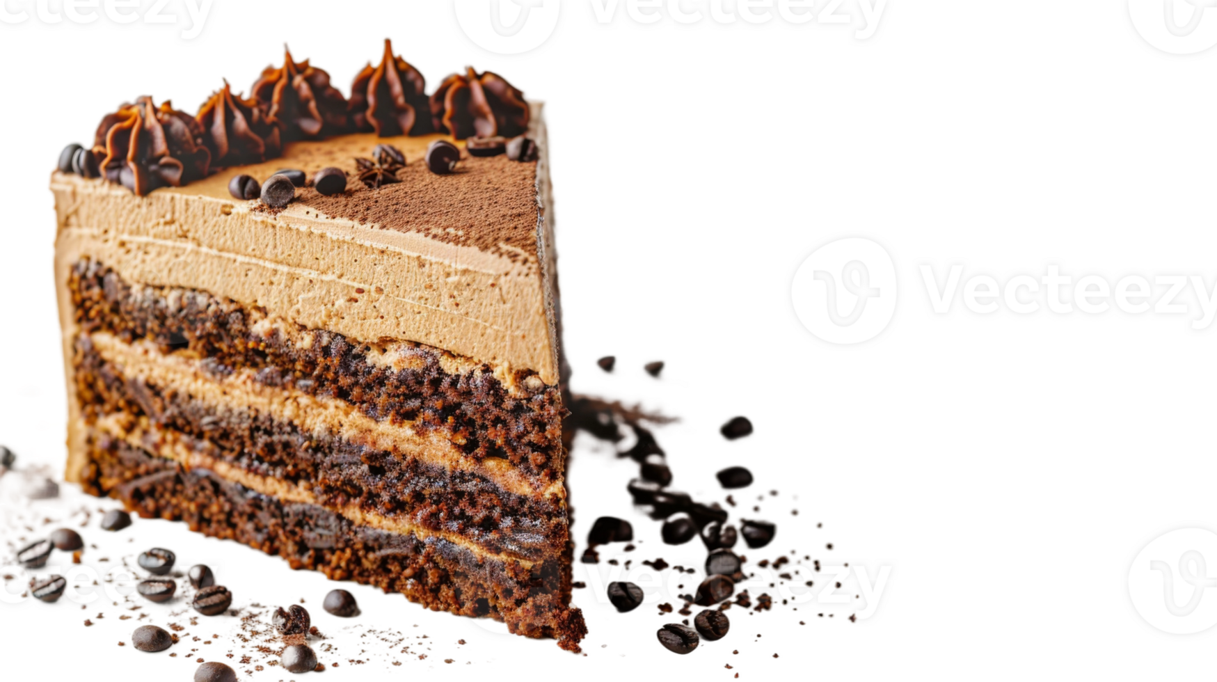 Cake with alternating layers of coffee and chocolate on the transparent background, Format png