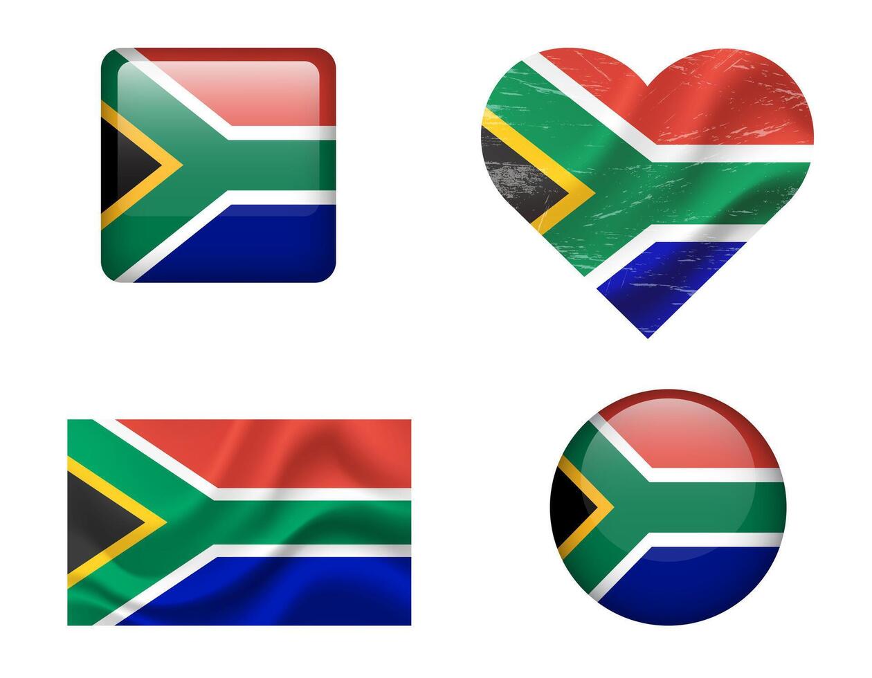 South Africa flag set of icons. flag of South Africa, symbol. Set of African flags button, waved, heart. vector
