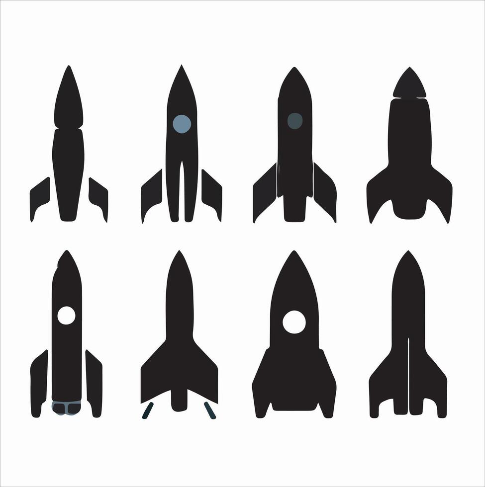 An excellent resolution bundle of rocket ship silhouettes, containing a range of rocket spacecraft vector