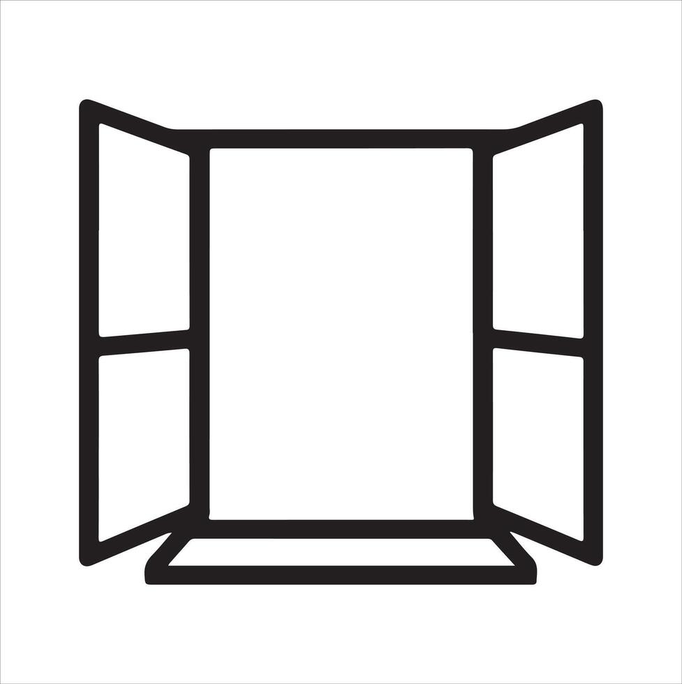 A line-drawn illustration of a window or mirror in black and white. vector