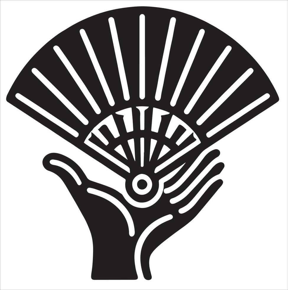 A Hand fan icon with black silhouette and white background vector
