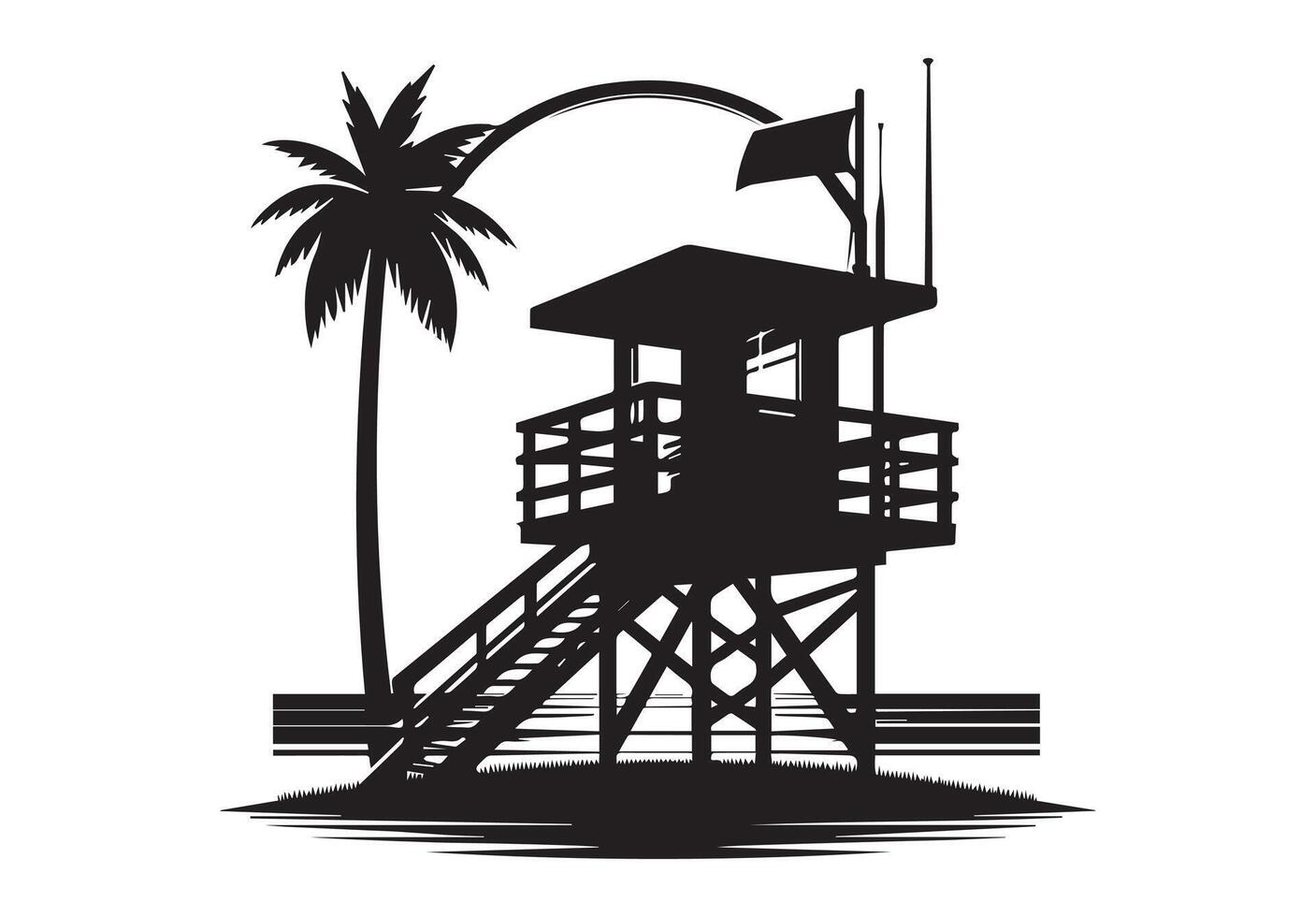 silhouette of a lifeguard tower in black on a white background. vector