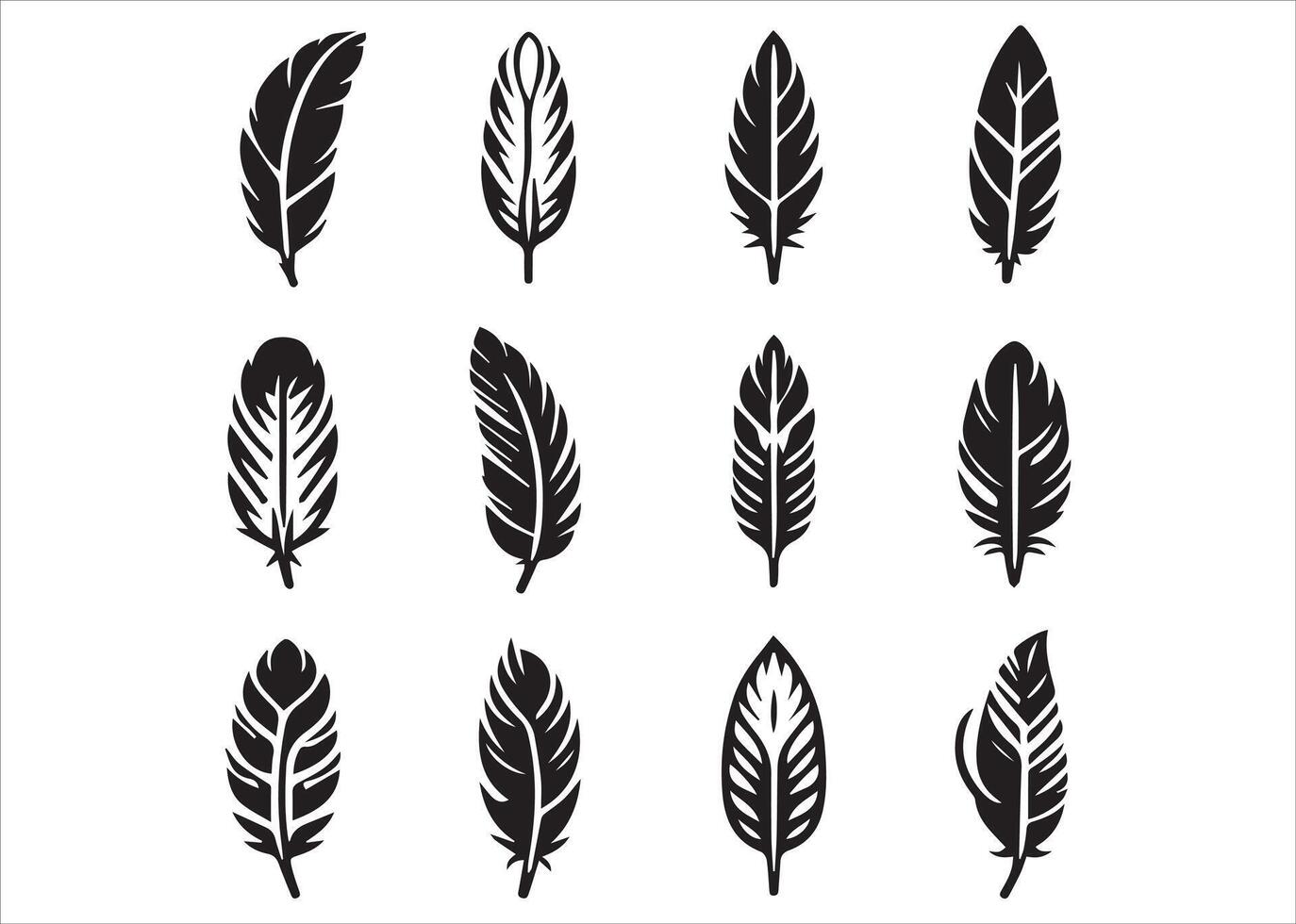 silhouette Feather Set icon type, distinct feather logo position, isolated on a white background vector