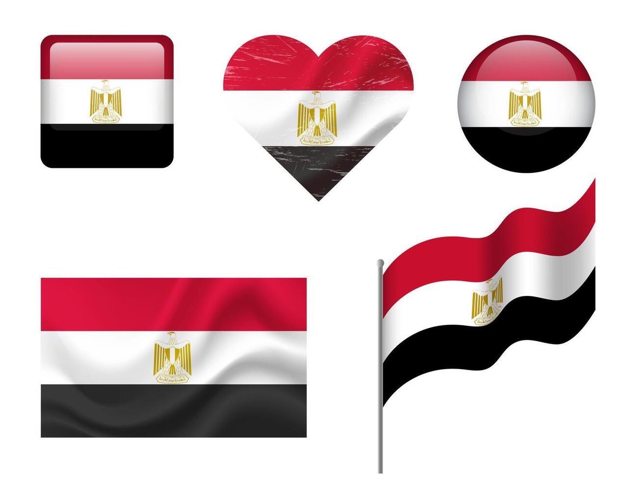 Egypt flag set of icons. flag of Egypt, symbol. Set of Egyptian flags button, waved, heart. vector