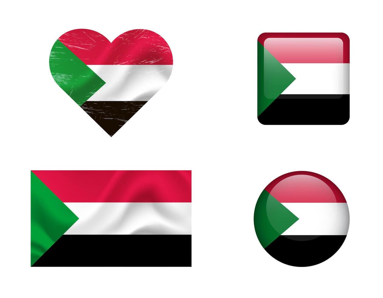 Sudan flag set of icons. flag of Sudan, symbol. Set of Sudan flags button, waved, heart. vector