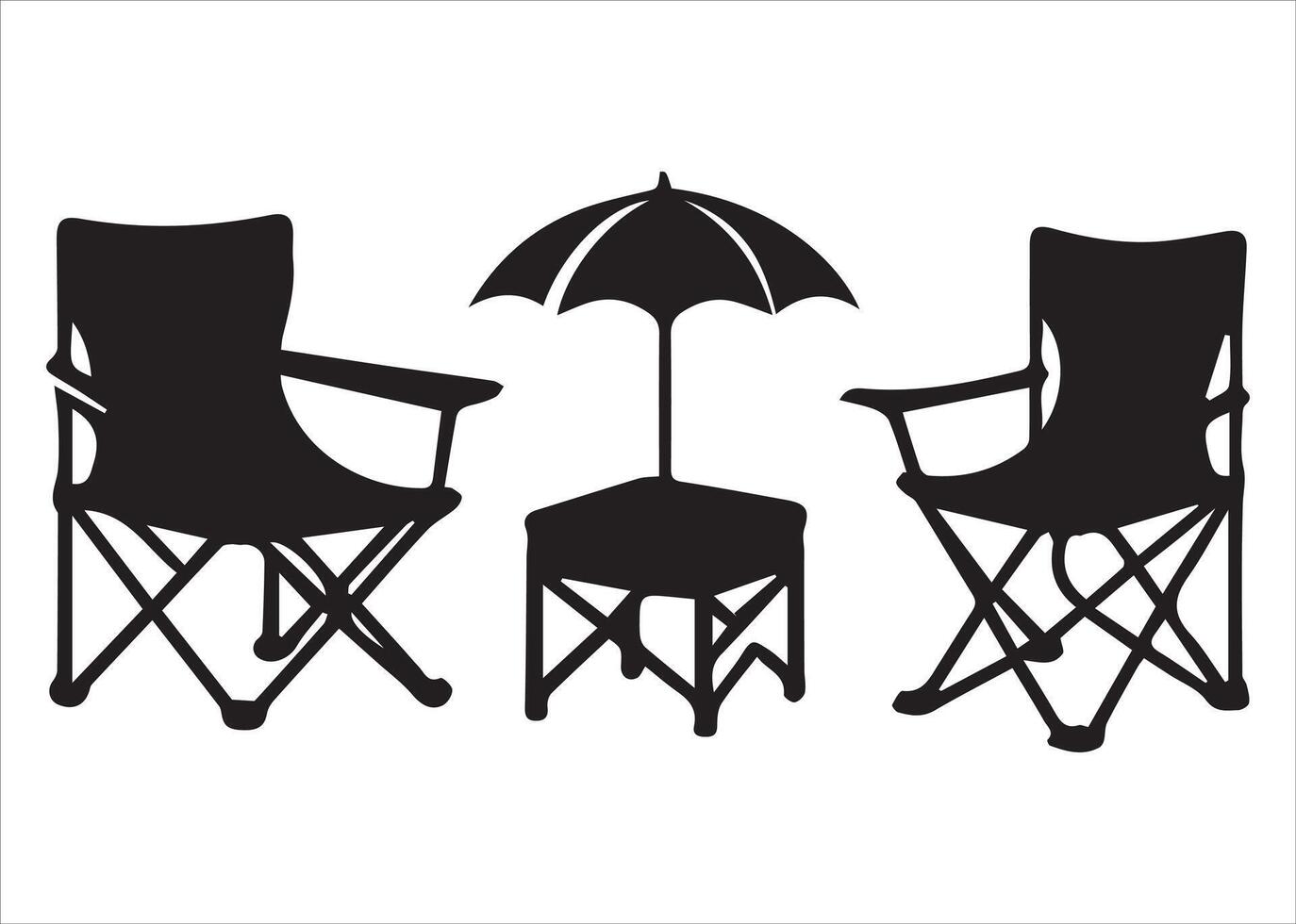 Various sets of camping chair silhouettes vector