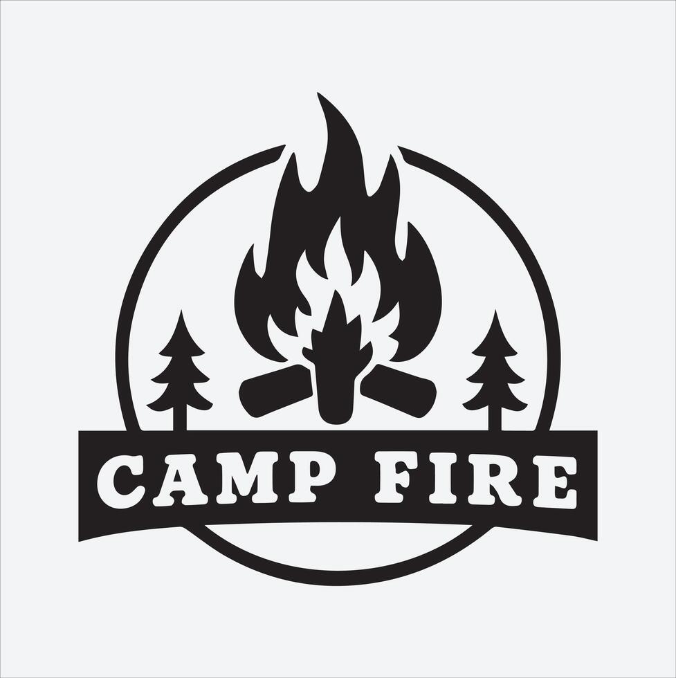 Campfire logo type silhouette illustration with White Background vector
