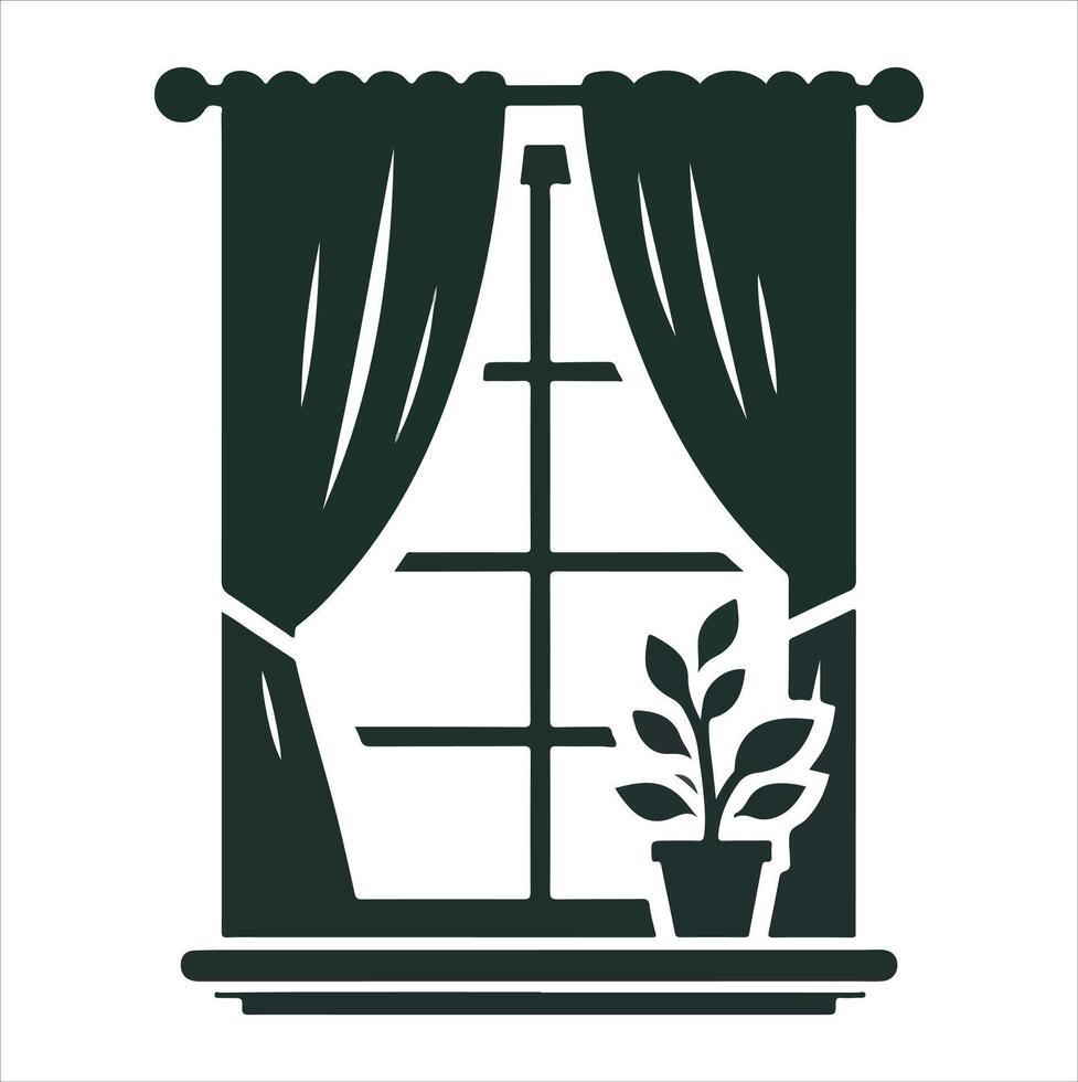 A line-drawn illustration of a window or mirror in black and white. vector
