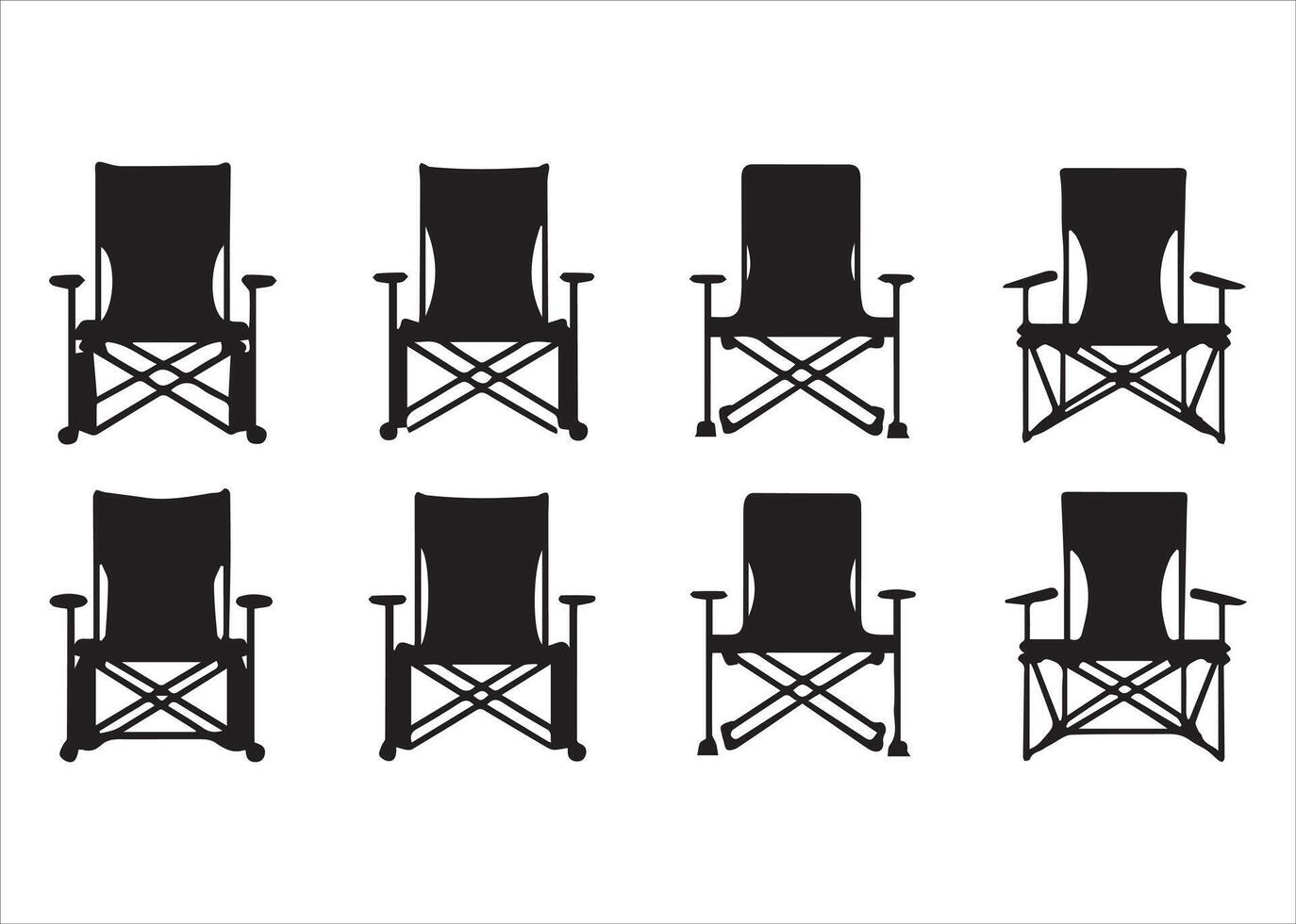Various sets of camping chair silhouettes vector