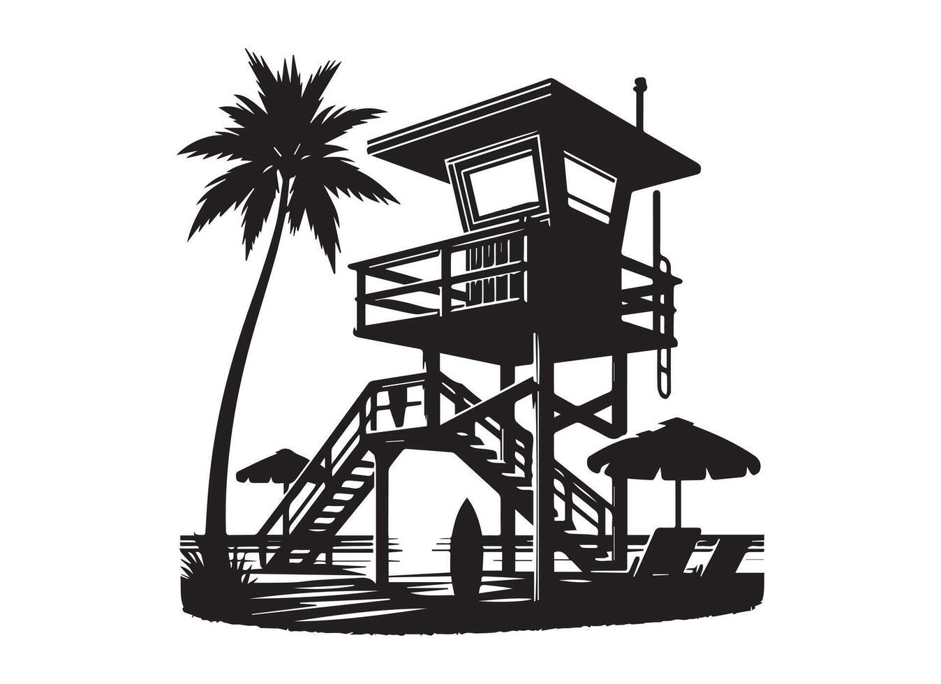 silhouette of a lifeguard tower in black on a white background. vector
