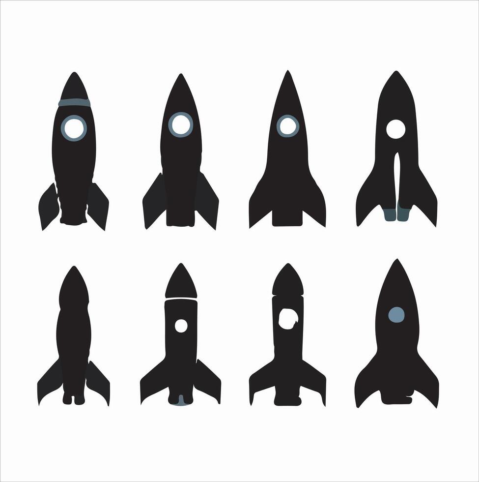 An excellent resolution bundle of rocket ship silhouettes, containing a range of rocket spacecraft vector
