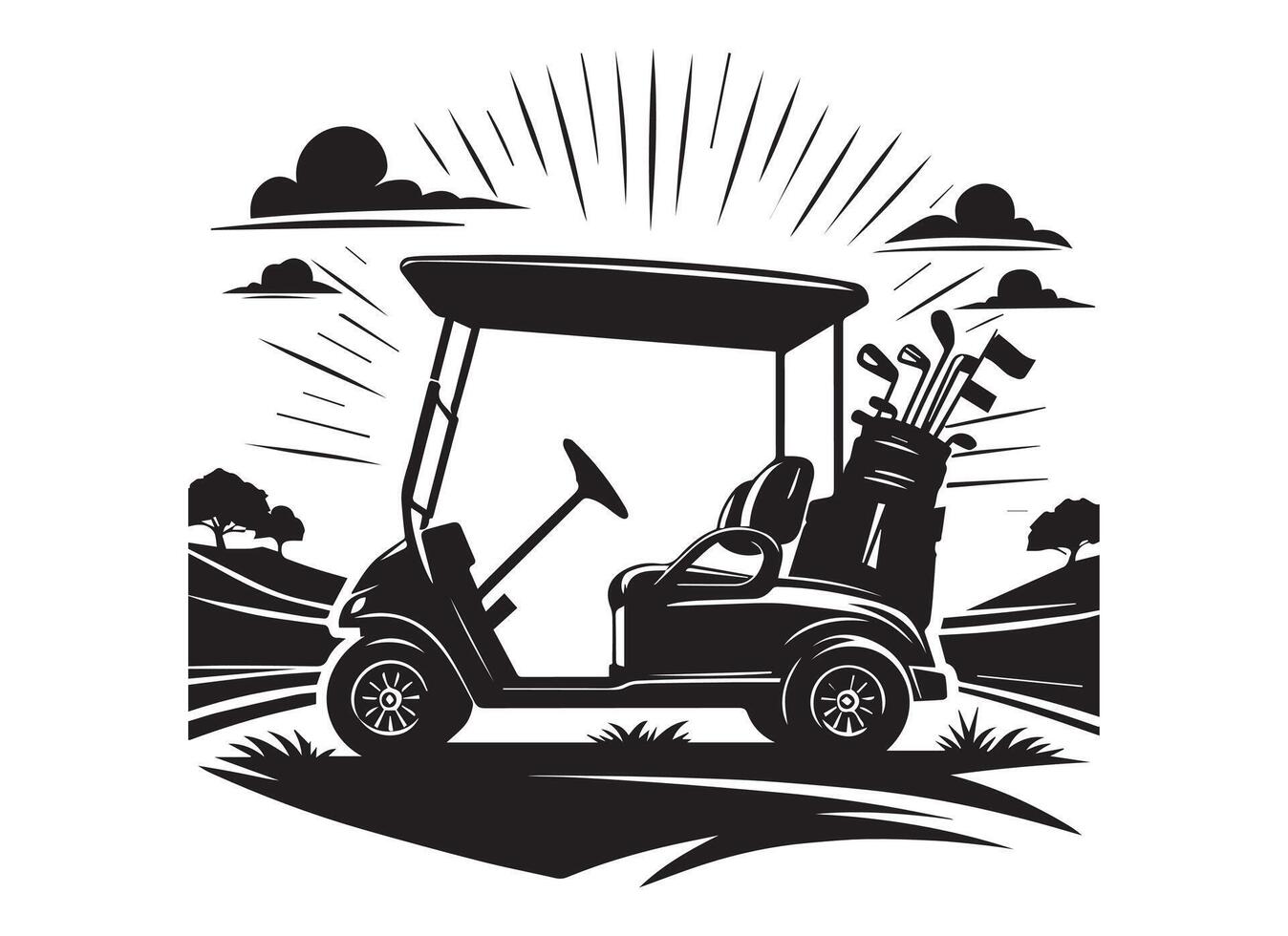 Golf cart silhouette in black on a white background. vector