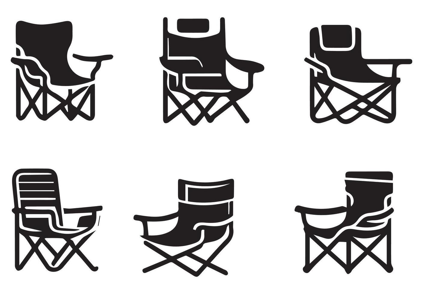 Various sets of camping chair silhouettes vector