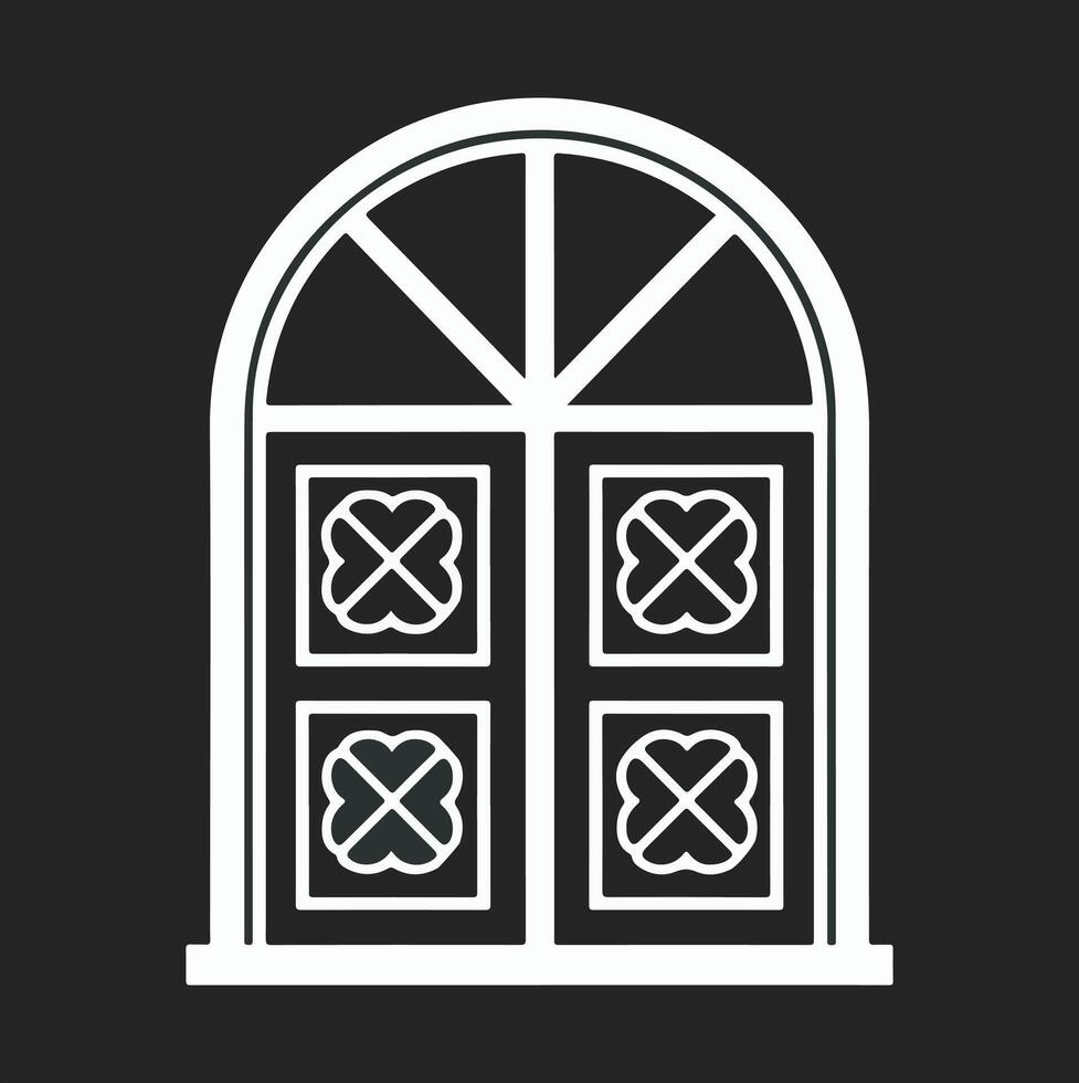 A line-drawn illustration of a window or mirror in black and white. vector