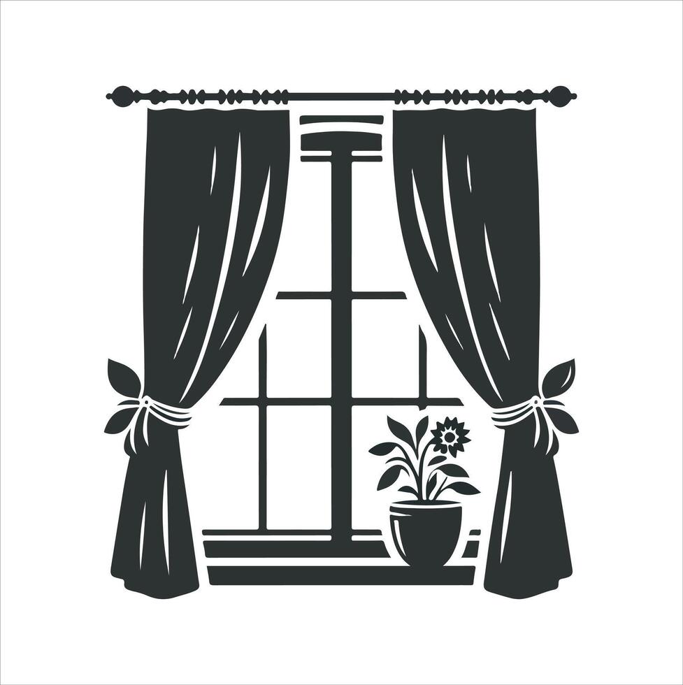 A line-drawn illustration of a window or mirror in black and white. vector