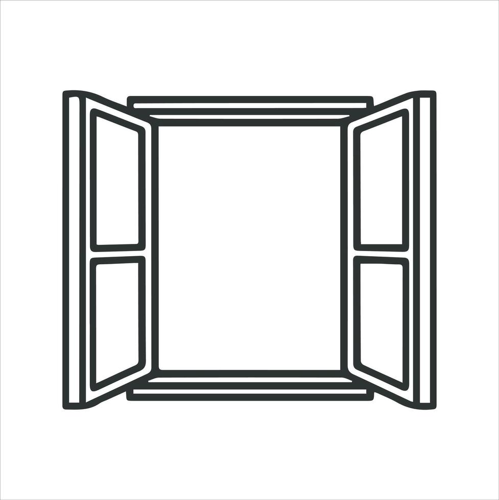 A line-drawn illustration of a window or mirror in black and white. vector