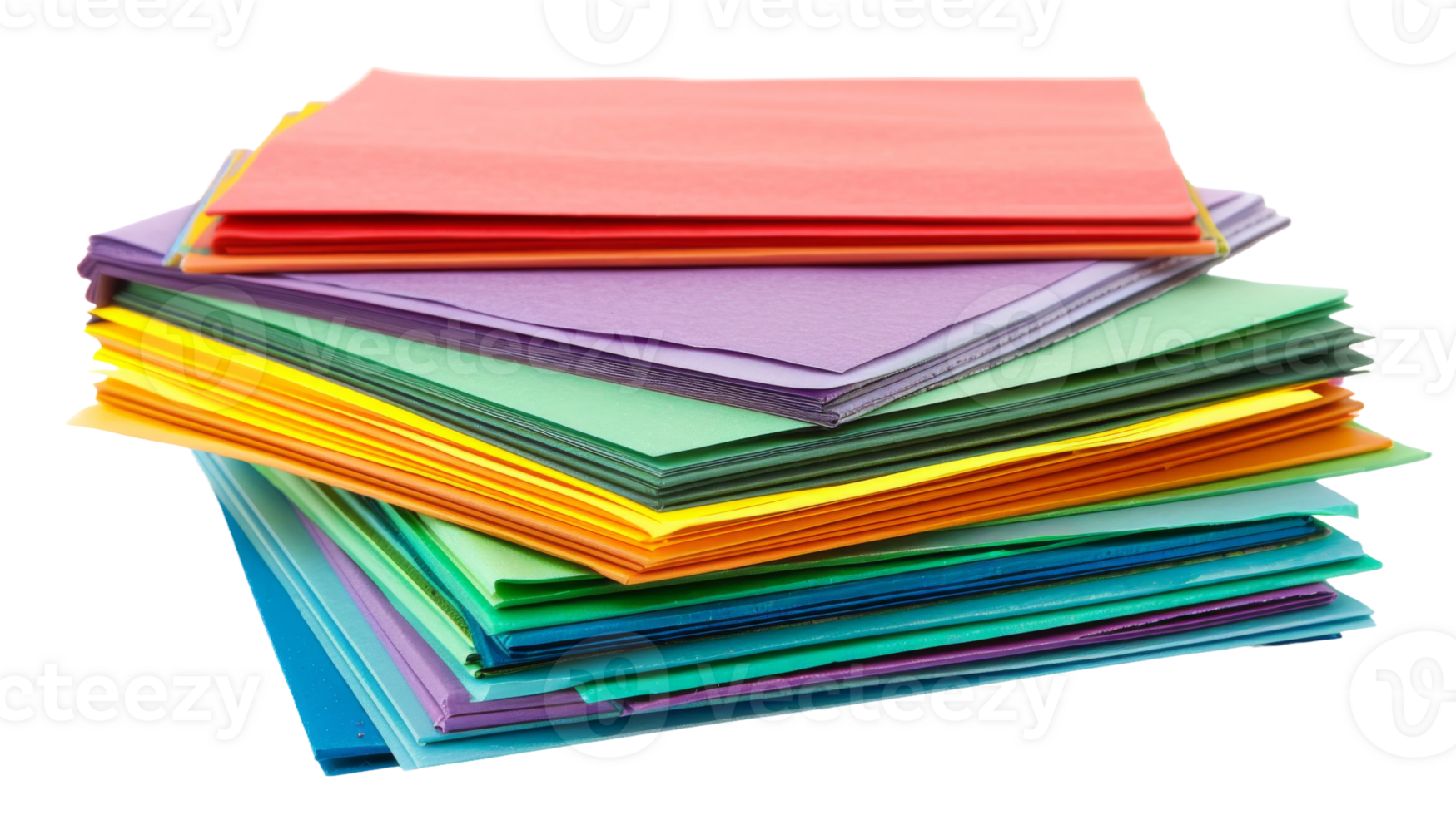 A stack of colorful construction paper, neatly arranged on the transparent background, Format png