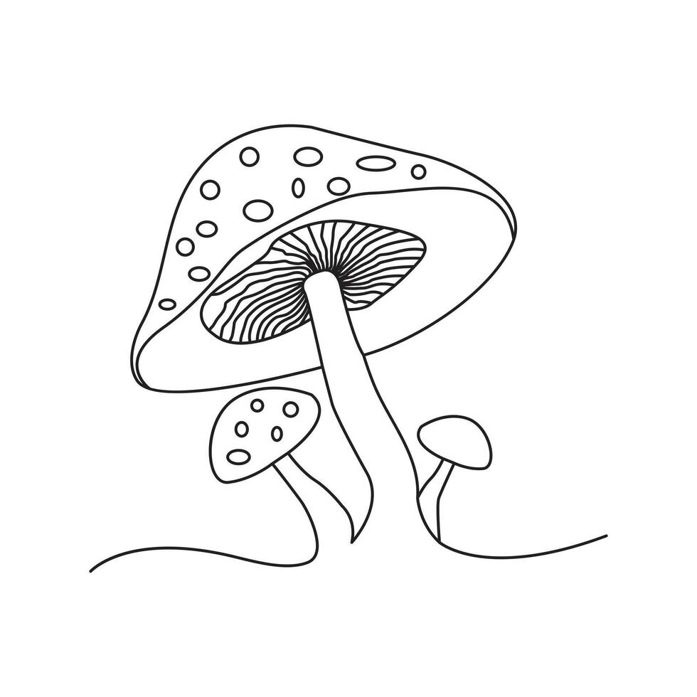 Mushroom one line art drawing vector