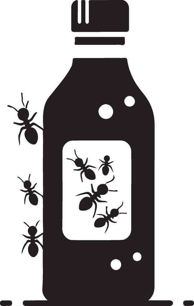 Silhouette of bottle with ants on white background. Symbol of insect eating food vector