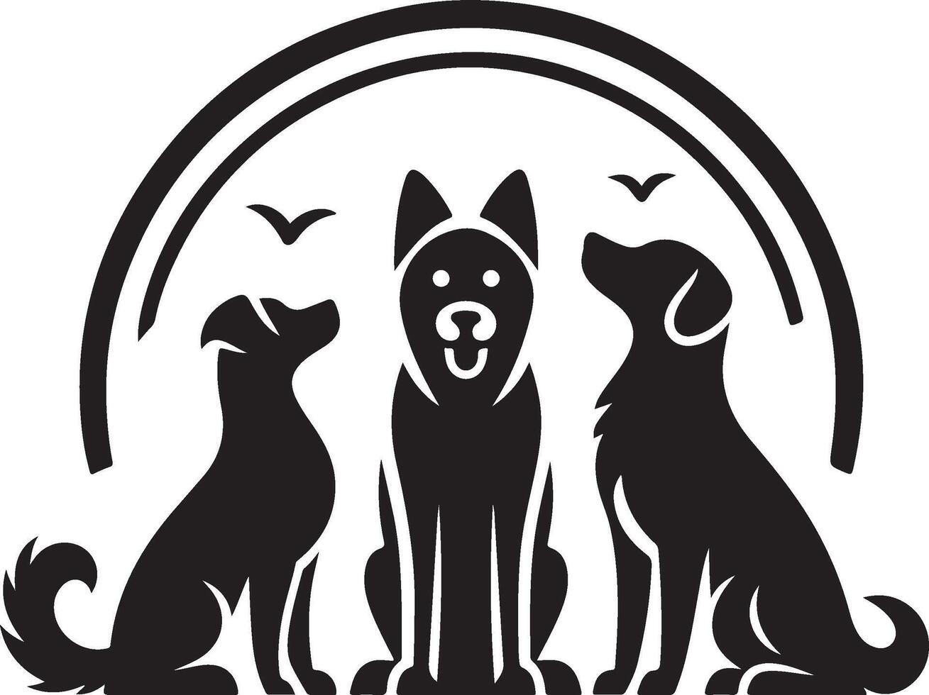 Silhouette of dog on white background. simple minimal Symbol of group of pets who plays together vector