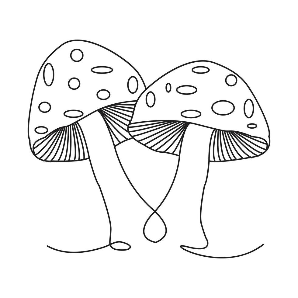 Mushroom one line art illustration drawing vector
