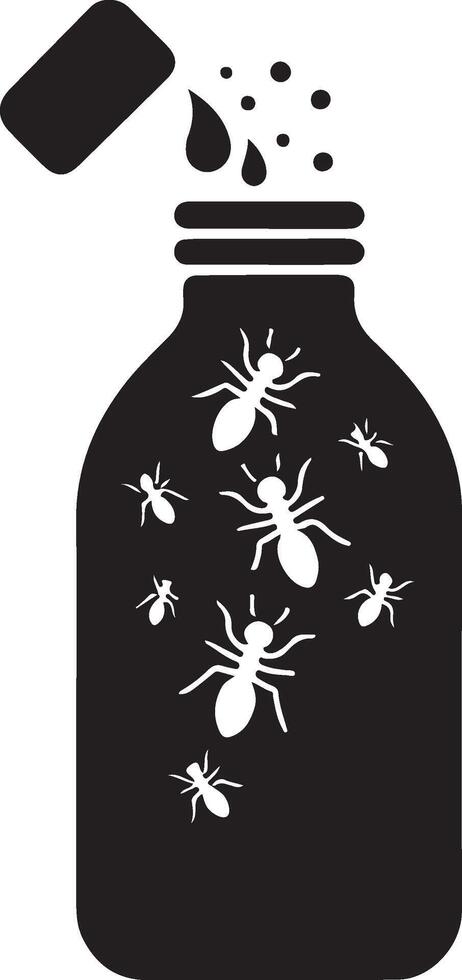 Silhouette of bottle with ants on white background. Symbol of insect eating food vector