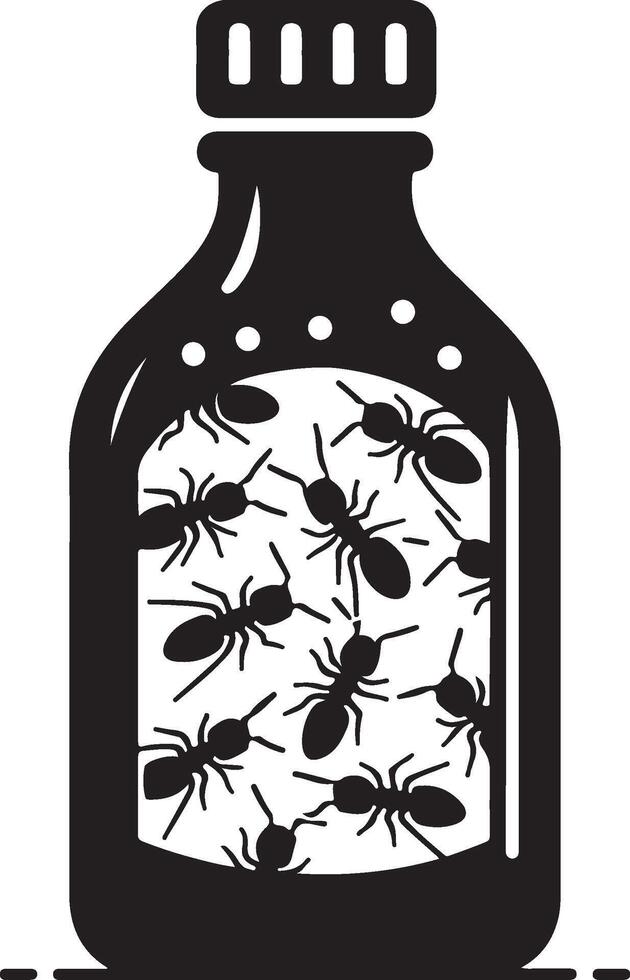 Silhouette of bottle with ants on white background. Symbol of insect eating food vector